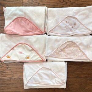 ChickPea Pink and White Baby Hooded Towels set of 5